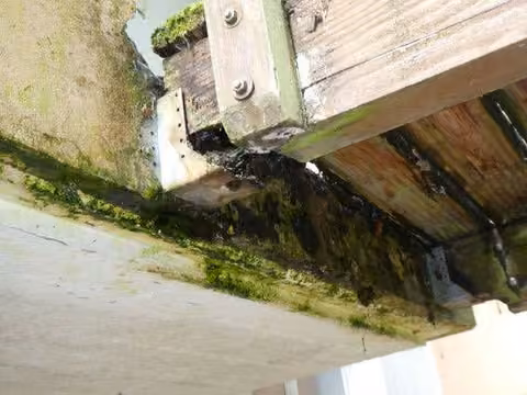 Zwangsversteigerung Eigentumswohnung in Schönau – Holzbrücke vom Balkon zur zugeordneten Gartenfläche.