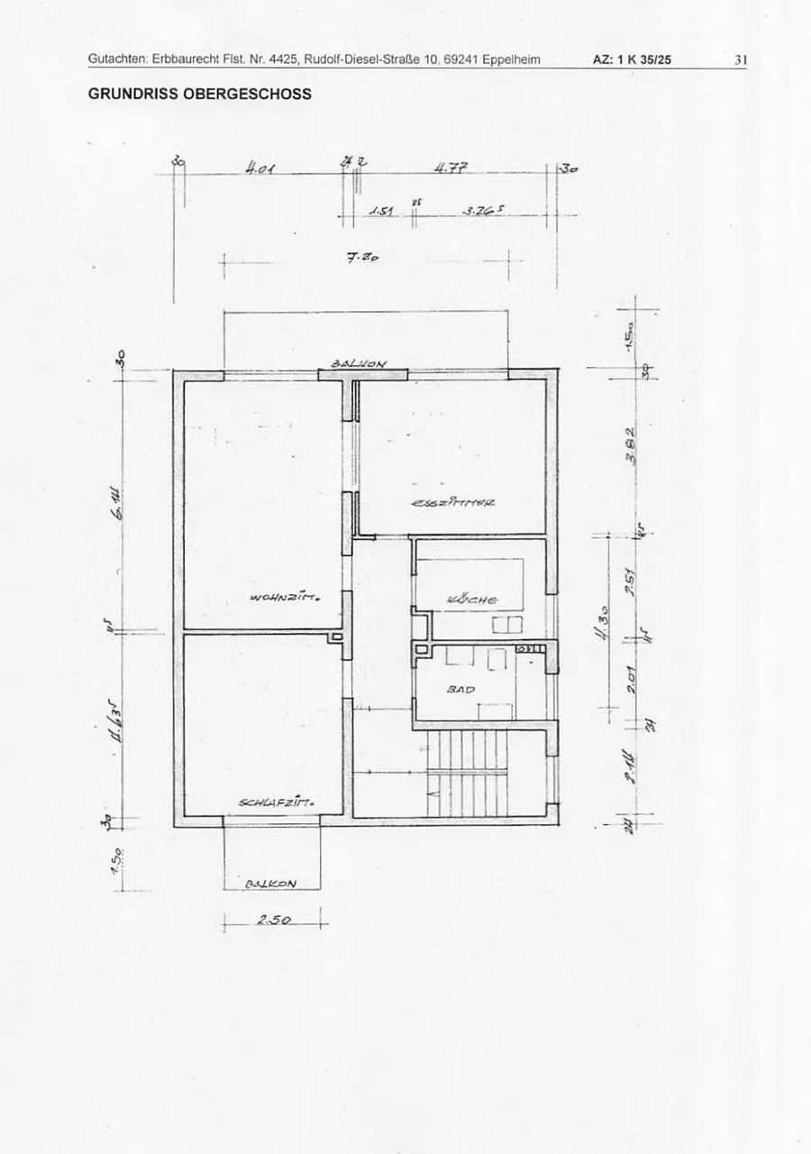Zwangsversteigerung in Eppelheim – Grundriss des Obergeschosses (Wohnung 2).