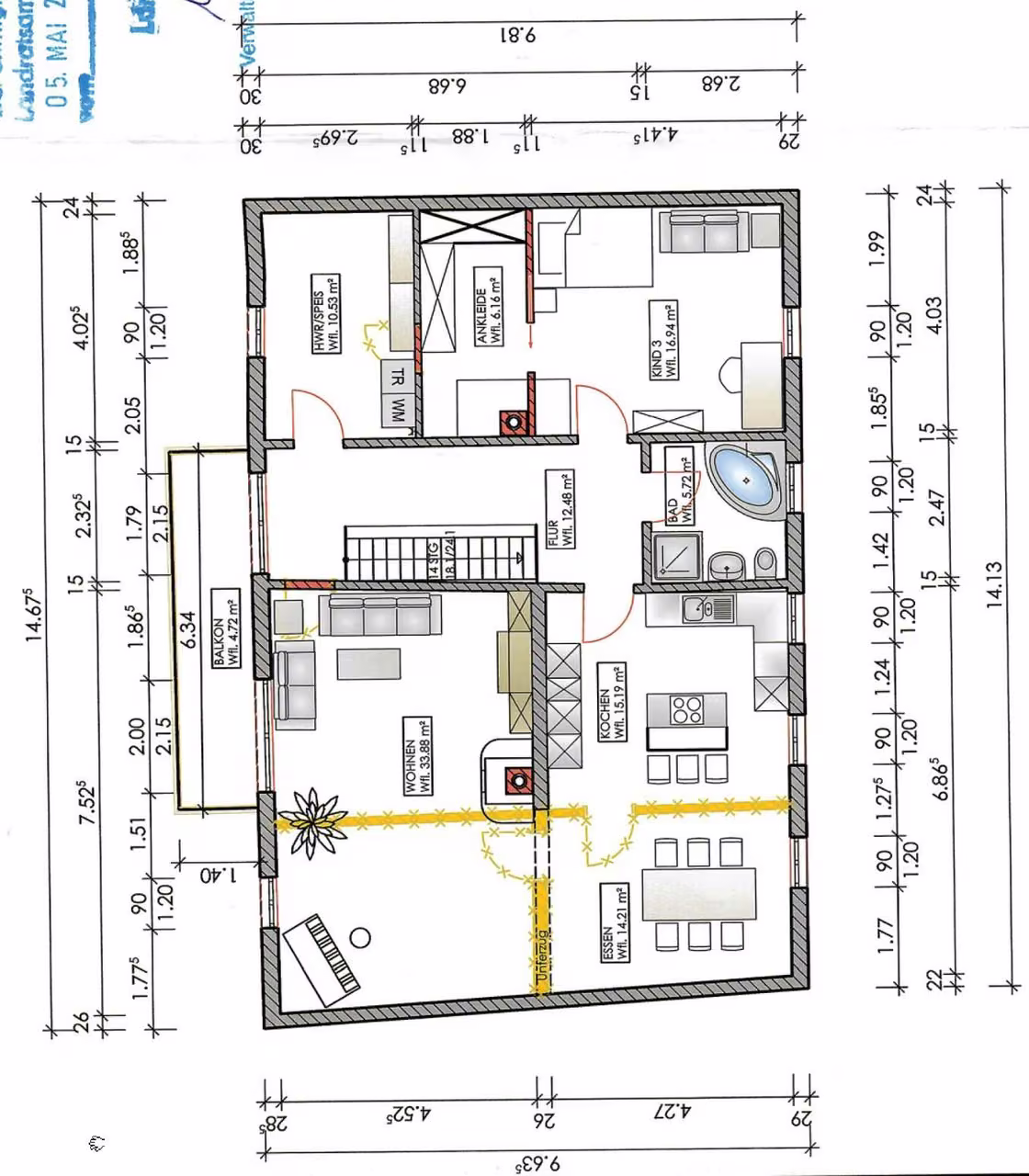 Zwangsversteigerung Zweifamilienhaus in Oberviechtach – Grundriss des umgebauten Obergeschosses.