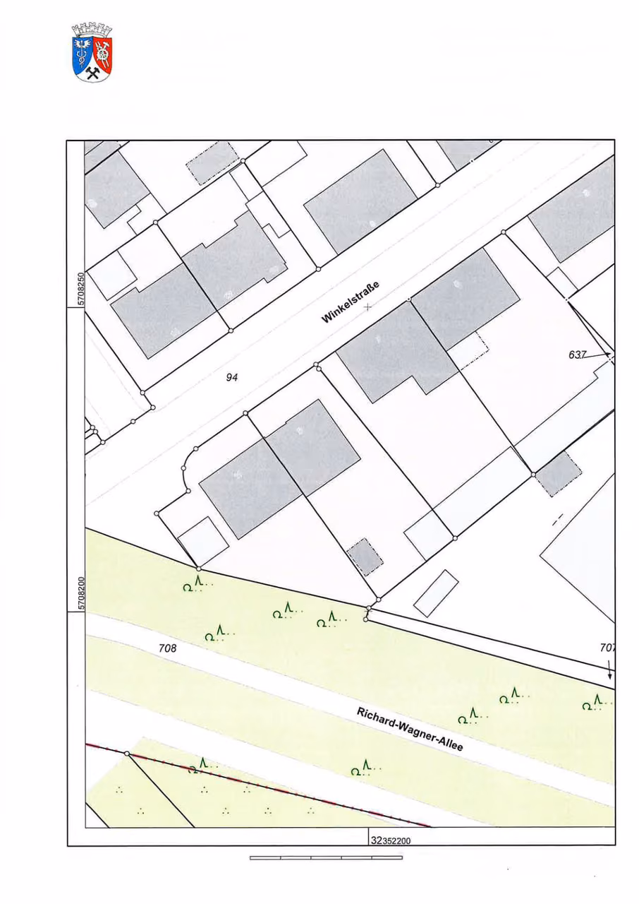 Zwangsversteigerung Mehrfamilienhaus in Oberhausen, Osterfeld – Amtlicher Katasterauszug mit Flurstück 508 und Nachbarbebauung.