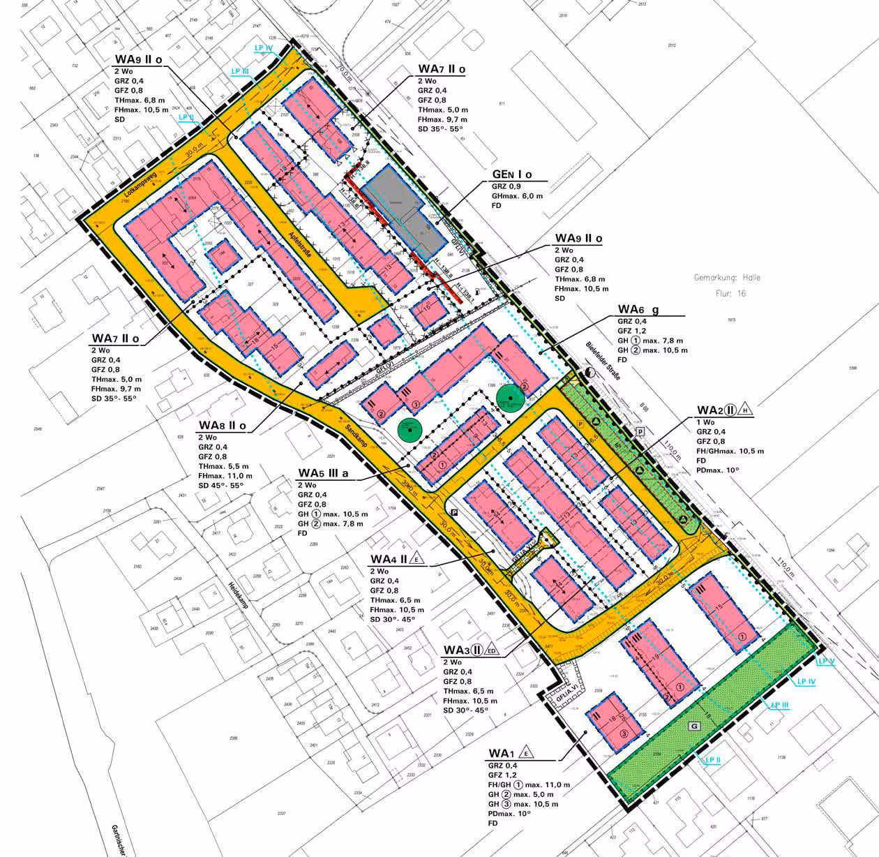 Zwangsversteigerung Eigentumswohnung in Halle – Auszug aus dem Bebauungsplan Nr. 70 Sandkamp.