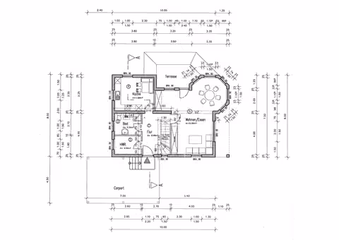 Zwangsversteigerung Einfamilienhaus in Weißwasser/O.L. – Grundriss des Erdgeschosses mit Wohnbereich, Küche und Terrasse