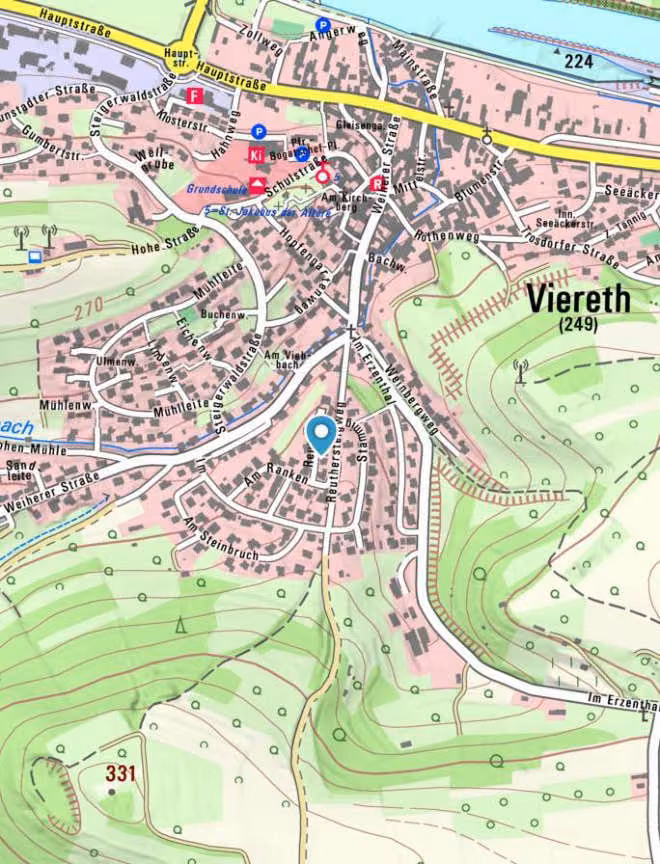 Zwangsversteigerung Einfamilienhaus in Viereth-Trunstadt, Viereth – Amtlicher Lageplan mit Flurstück 220/60 im Maßstab 1:1.000.