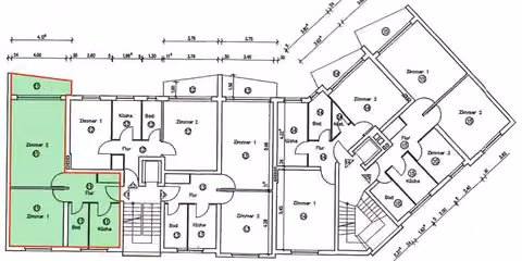 Zwangsversteigerung Eigentumswohnung in Berlin, Wilmersdorf – Grundriss des 2. Obergeschosses mit farblicher Markierung der Wohnung Nr. 11.