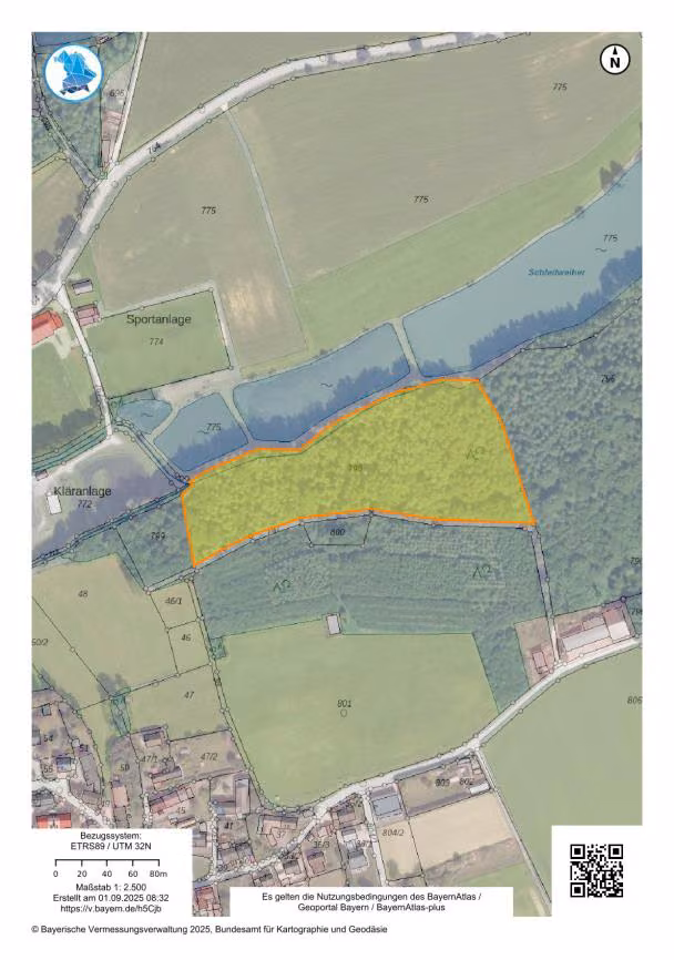 Zwangsversteigerung Landwirtschaft in Burk – Luftbild und Flurstückskarte mit Markierung des Flurstücks 798.