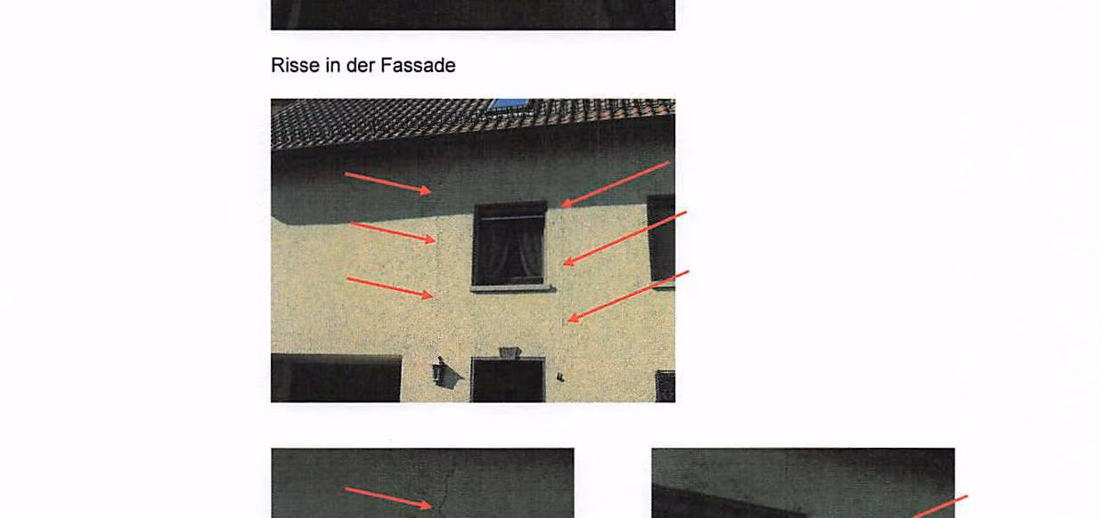 Zwangsversteigerung Mehrfamilienhaus in Epfenbach – Detailaufnahme der Rissbildungen im Außenputz der Straßenfassade.