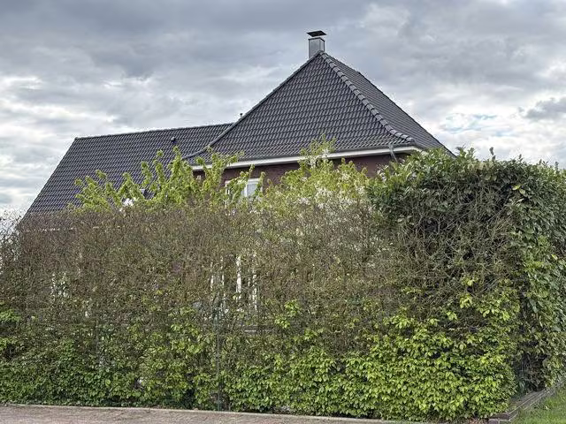 Zwangsversteigerung Zweifamilienhaus in Heiden – Straßenansicht mit Grundstückseinfriedung und Wohnhaus.