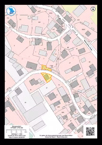 Zwangsversteigerung Zweifamilienhaus in Oberpöring – Flurkarte mit Lage der Flurstücke 14 und 99/3.