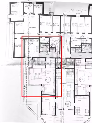 Zwangsversteigerung Eigentumswohnung in Wiehl, Oberbantenberg – Grundrissplan des Souterrains mit Kennzeichnung der Wohnung Nr. 19.