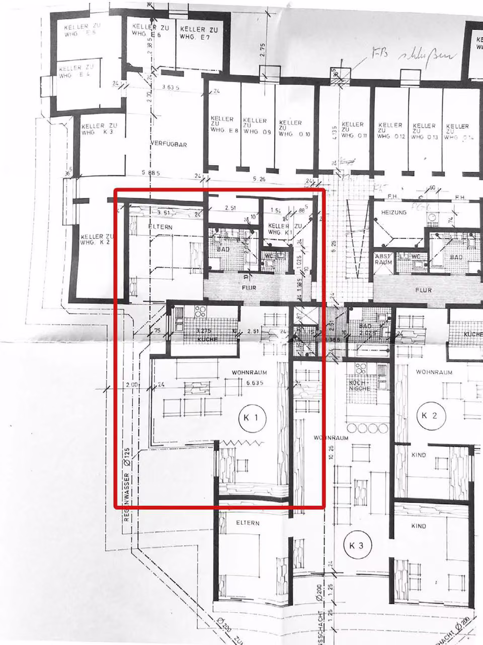 Zwangsversteigerung Eigentumswohnung in Wiehl, Oberbantenberg – Grundrissplan des Souterrains mit Kennzeichnung der Wohnung Nr. 19.