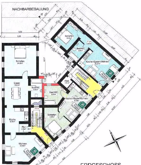 Zwangsversteigerung Mehrfamilienhaus in Mülheim an der Ruhr, Broich – Grundriss Erdgeschoss Holzstraße 22 und 24.