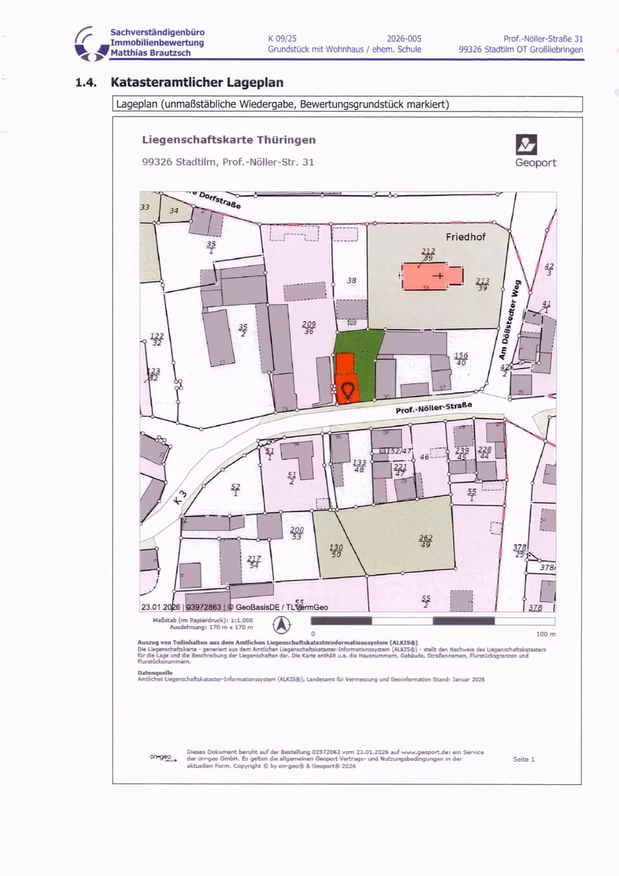 Zwangsversteigerung Zweifamilienhaus in Stadtilm, Großliebringen – Katasteramtlicher Lageplan des Flurstücks 37.