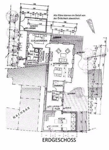 Zwangsversteigerung Einfamilienhaus in Euskirchen, Dom-Esch – Grundriss des Erdgeschosses mit Anbau und Geräteschuppen.