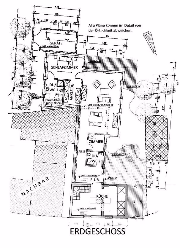 Zwangsversteigerung Einfamilienhaus in Euskirchen, Dom-Esch – Grundriss des Erdgeschosses mit Anbau und Geräteschuppen.