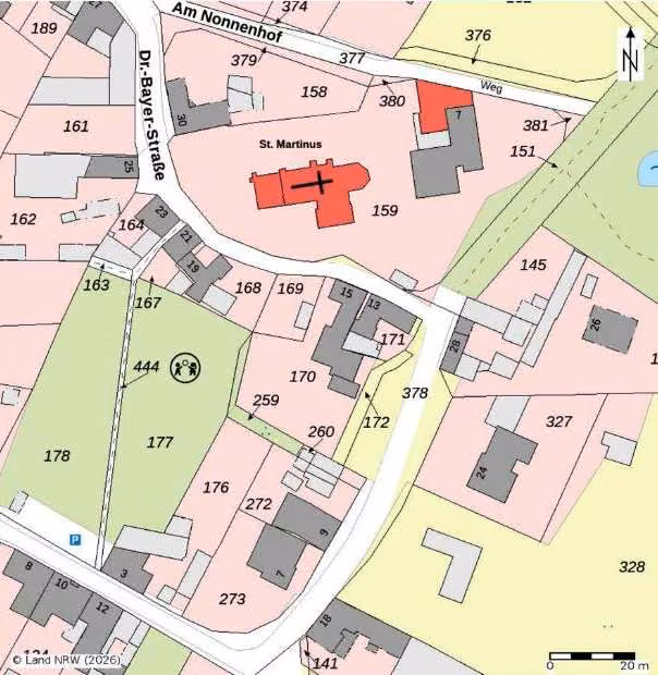 Zwangsversteigerung Einfamilienhaus in Euskirchen, Dom-Esch – Katasterflurkarte mit Flurstück 170 und Nachbarbebauung.