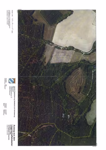 Zwangsversteigerung Landwirtschaft in Hummeltal, Pettendorf – Katasterauszug und Orthofoto der beiden Waldflurstücke.