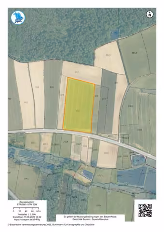 Zwangsversteigerung Landwirtschaft in Schwabach, Ottersdorf – Flurkarte und Luftbildausschnitt von Flurstück 972 (Die Gern)
