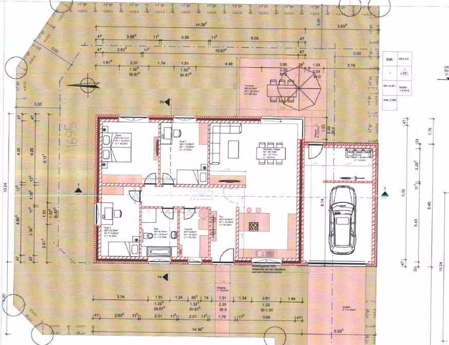 Zwangsversteigerung Einfamilienhaus in Twist, Schöninghsdorf – Grundrisszeichnung des Erdgeschosses aus der amtlichen Bauakte.