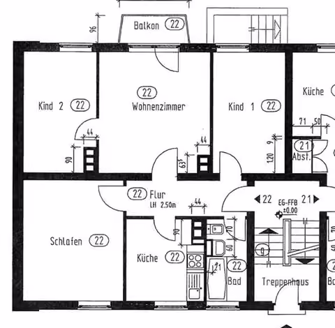 Zwangsversteigerung Eigentumswohnung in Heiligenhaus, Isenbügel – Grundriss der Wohnung Nr. 22 im Erdgeschoss links.