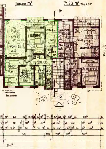 Zwangsversteigerung Eigentumswohnung in Selb – Grundriss Erdgeschoss Wohnung 3 mit ca. 100 m²