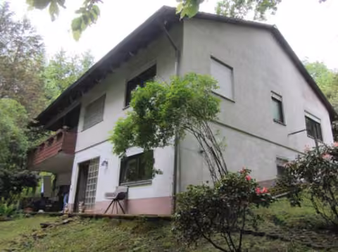 Zwangsversteigerung Einfamilienhaus in Erbach – Außenansicht Südost des Wohnhauses in Hanglage.