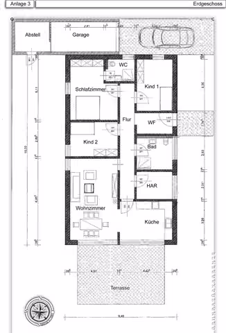 Zwangsversteigerung Einfamilienhaus in Löhne, Gohfeld – Grundrisszeichnung des Erdgeschosses mit Raumaufteilung und Garage.