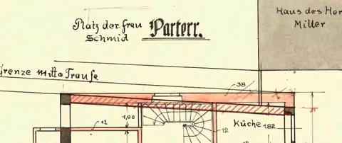 Zwangsversteigerung Einfamilienhaus in Lauingen – Schematischer Grundriss des Erdgeschosses mit handschriftlichen Ergänzungen.