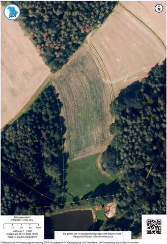 Zwangsversteigerung Landwirtschaft in Reichenbach, Jägerruit – Luftbild und Flurkarte der Flurstücke 627 und 628.