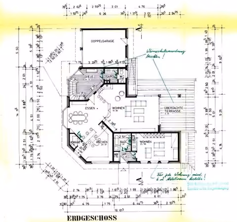 Zwangsversteigerung Einfamilienhaus in Wallenhorst, Lechtingen – Bauzeichnung Grundriss Erdgeschoss mit Haupt- und Einliegerwohnung.