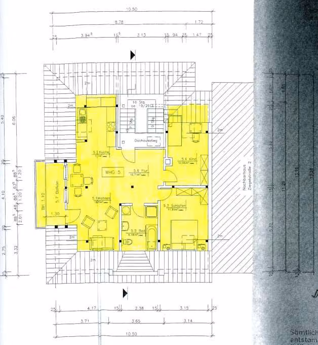Zwangsversteigerung Eigentumswohnung in Zwickau, Geb. Reichenbacher Str./Freiheitssiedlung – Grundriss der Dachgeschosswohnung Nummer 5 mit Abstellraum und Balkon.