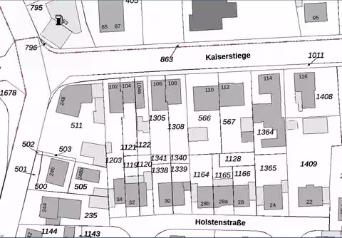 Zwangsversteigerung Doppelhaushälfte in Gronau – Flurkartenauszug mit Flurstücken 1305 und 1341.