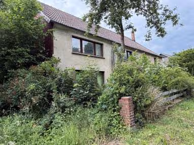 Zwangsversteigerung Zweifamilienhaus in Extertal, Almena – Südansicht des Wohnhauses mit Vorgartenbereich.