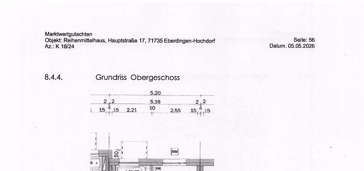 Zwangsversteigerung Einfamilienhaus in Eberdingen, Hochdorf – Grundriss des Obergeschosses mit drei Zimmern und Bad.