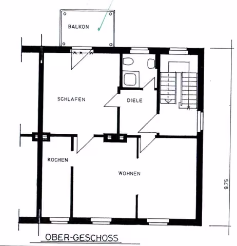 Zwangsversteigerung Zweifamilienhaus in Datteln, Hillerheide – Grundriss 1. Obergeschoss mit Raumaufteilung der zweiten Wohneinheit.