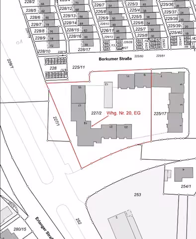 Zwangsversteigerung Eigentumswohnung in Nürnberg, Thon – Grundriss der 3-Zimmer-Wohnung Nr. 20 im Erdgeschoss.
