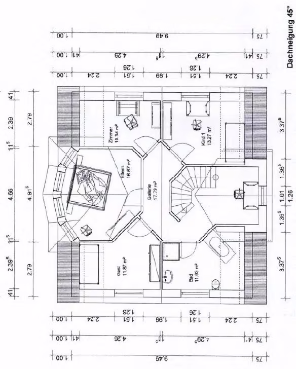 Zwangsversteigerung Einfamilienhaus in Nottuln, Appelhülsen – Grundriss des ausgebauten Dachgeschosses laut Bauakte.