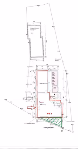Zwangsversteigerung Mehrfamilienhaus in Holzkirchen – Grundrissplan des Untergeschosses mit Kennzeichnung der Gewerbeeinheit.