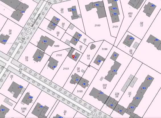 Zwangsversteigerung Einfamilienhaus in Berlin, Lichterfelde – Flurkarte und Katasternachweis der Flurstücke 2103 und 58/15.
