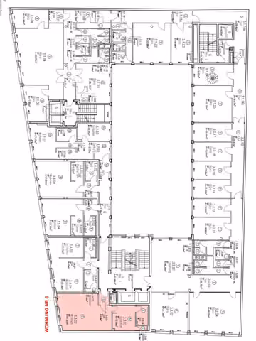 Zwangsversteigerung Eigentumswohnung in Berlin, Mitte – Grundriss des 3. Obergeschosses mit Markierung der Wohnung Nr. 6.