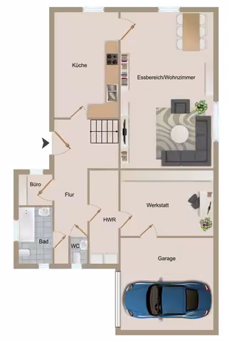 Zwangsversteigerung Einfamilienhaus in Negenmeerten, Neegenmerten – Grundrissdarstellung des Erdgeschosses laut Eigentümer-Exposé.