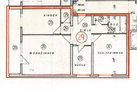 Zwangsversteigerung Eigentumswohnung in Fürth – Grundrissplan der Wohnung Nr. 29 im 3. Obergeschoss.