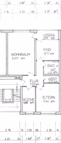 Zwangsversteigerung Eigentumswohnung in Kempen – Grundriss der 3-Zimmer-Eigentumswohnung Nr. 18 im 2. Obergeschoss.