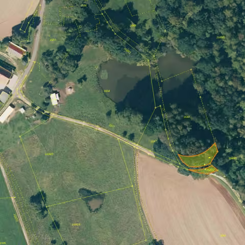 Zwangsversteigerung Grundstück in Sulzbach-Rosenberg, Etzmannshof – Luftbildaufnahme der Umgebung mit Markierung des Flurstücks.