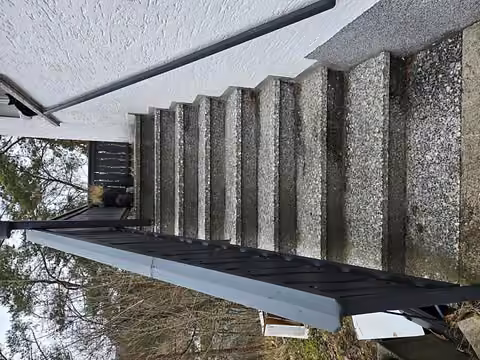 Zwangsversteigerung in Grub am Forst – Außentreppenanlage aus Beton zum Hauseingang im Erdgeschoss.