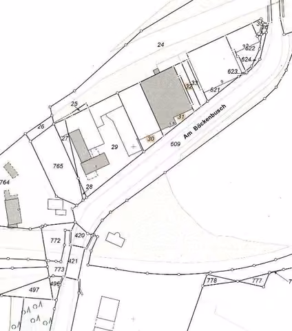 Zwangsversteigerung Mehrfamilienhaus in Herne, Wanne-Eickel – Katasterkarte des Flurstücksensembles Am Böckenbusch.