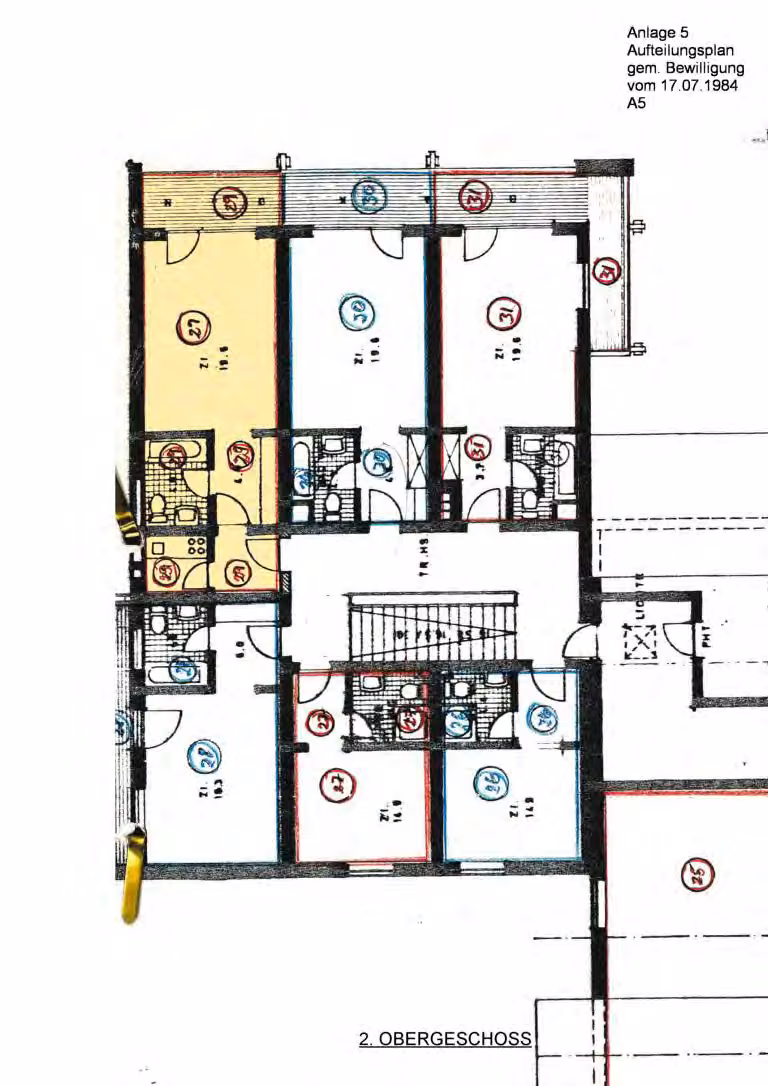 Zwangsversteigerung in Schliersee, Spitzingsee – Aufteilungsplan des 2. Obergeschosses mit Markierung der Wohnungseinheit 29.