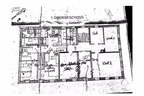 Zwangsversteigerung Zweifamilienhaus in Gräfenberg, Thuisbrunn – Grundrissskizze des 1. Obergeschosses.