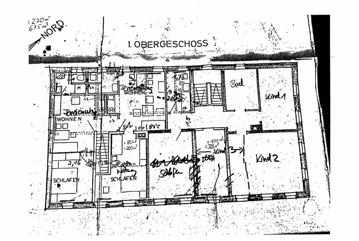 Zwangsversteigerung Zweifamilienhaus in Gräfenberg, Thuisbrunn – Grundrissskizze des 1. Obergeschosses.