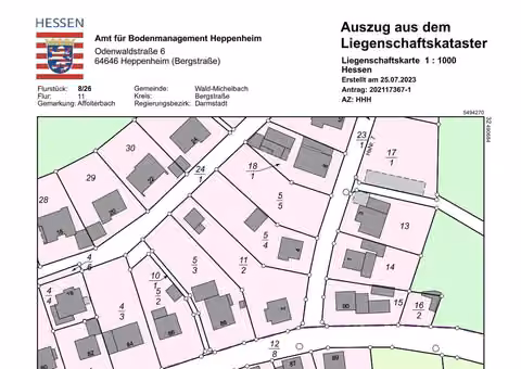 Zwangsversteigerung Einfamilienhaus in Wald-Michelbach, Affolterbach – Auszug aus der amtlichen Liegenschaftskarte