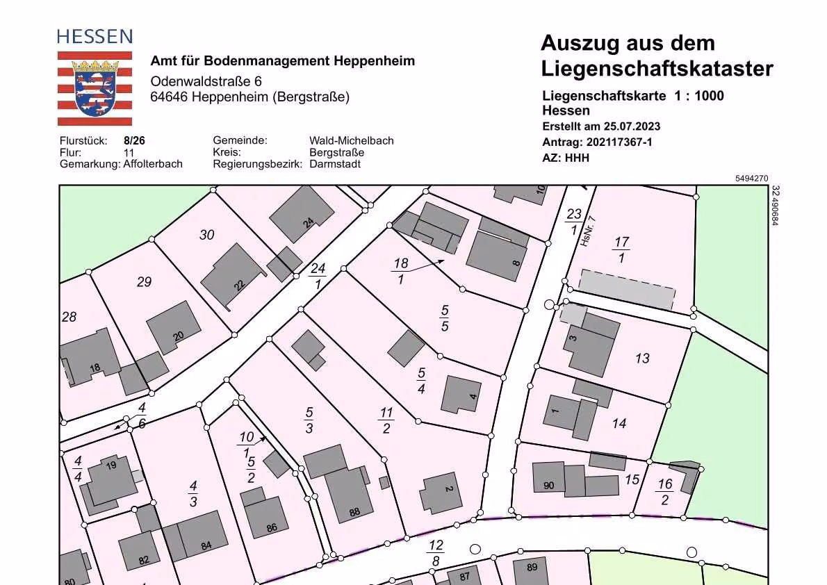 Zwangsversteigerung Einfamilienhaus in Wald-Michelbach, Affolterbach – Auszug aus der amtlichen Liegenschaftskarte